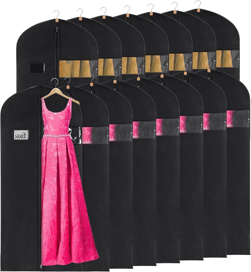 KEEGH 60'' Dress Bags for Gowns Long(Set of 15), Garment Bags for Hanging Clothes, Dress Bags for Closet Storage, Clothes Cover for Hanging Coats Dresses with Clear Window and Label Pocket, Black - Image 1